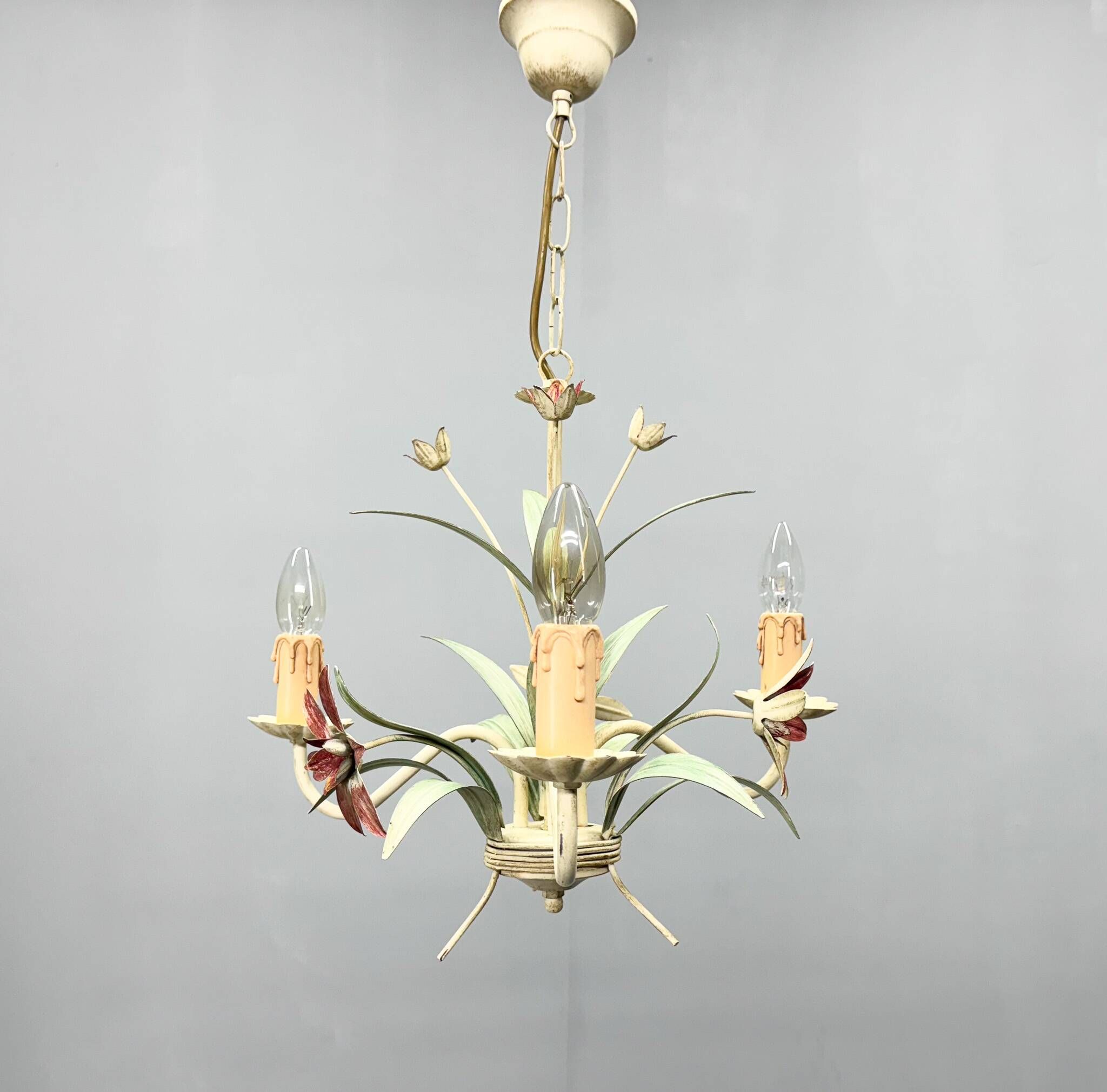 Vintage Metal Floral Chandelier, France, 1970's