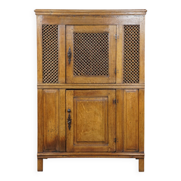 Armoire à pain ancienne en chêne de la fin du XVIIe siècle avec serrures fonctionnelles