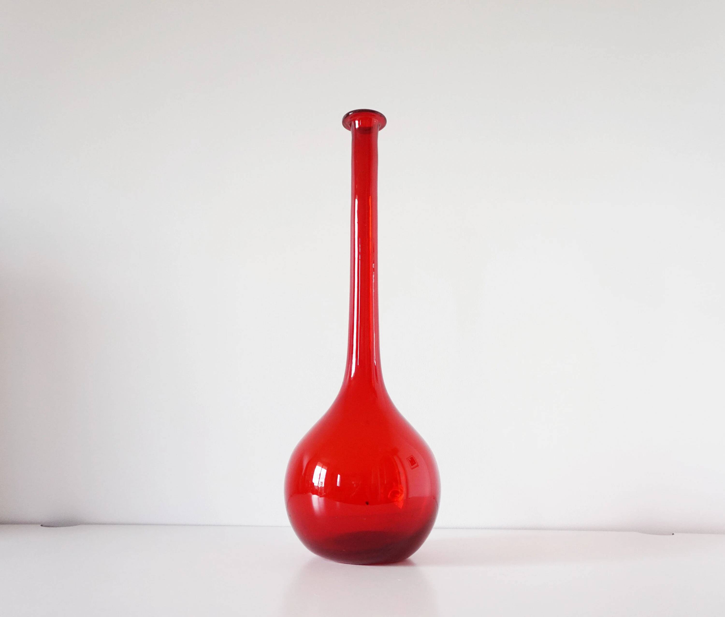 Italian blown glass bottle red EMPOLI