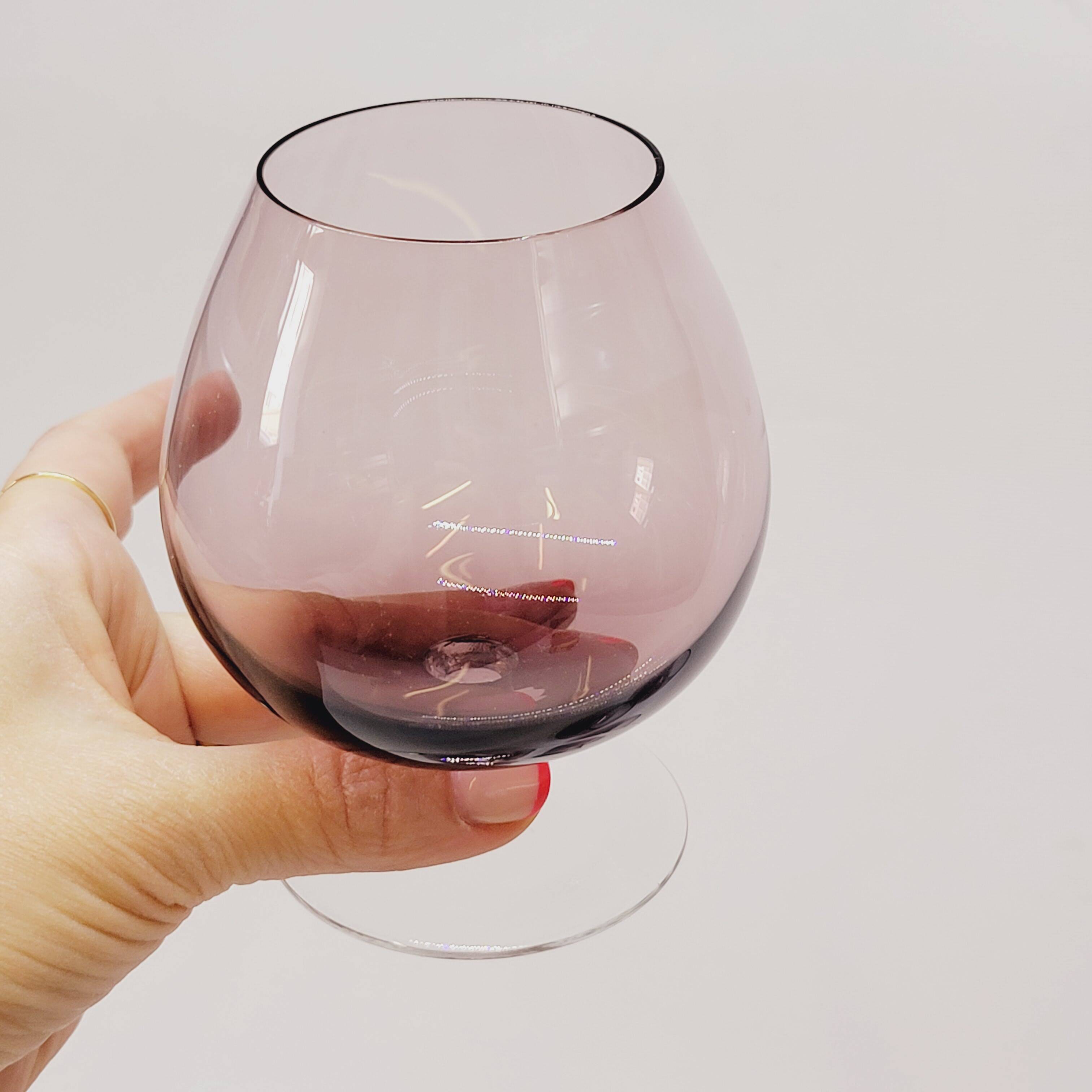 6 Antique Plum-Colored Crystal Cognac Glasses