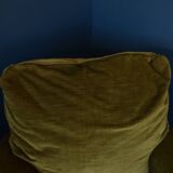 Fauteuil vintage vert velours franges