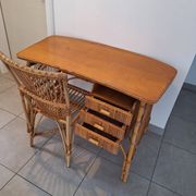 Rattan and bamboo desk with chair - Audoux Minet style from the 1970s.