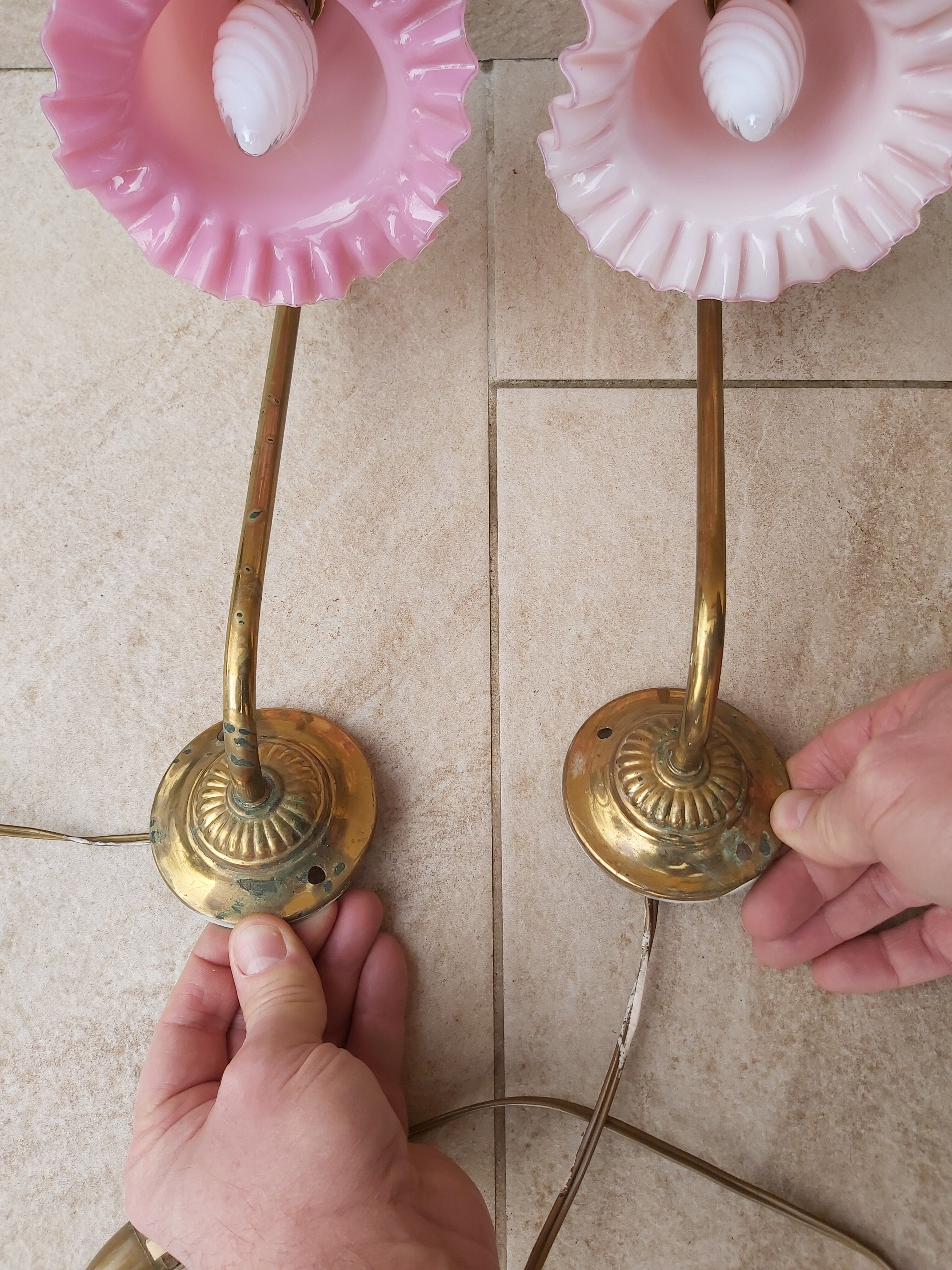 Pair of swan collar wall light