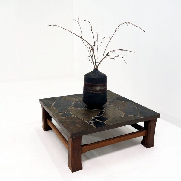 Table basse des années 1960 en chêne et ardoise norvégienne Sell Pillarguri