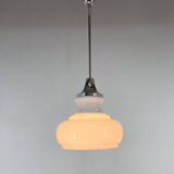1970s Chrome & Milk Glass Pendant Light, Czechoslovakia