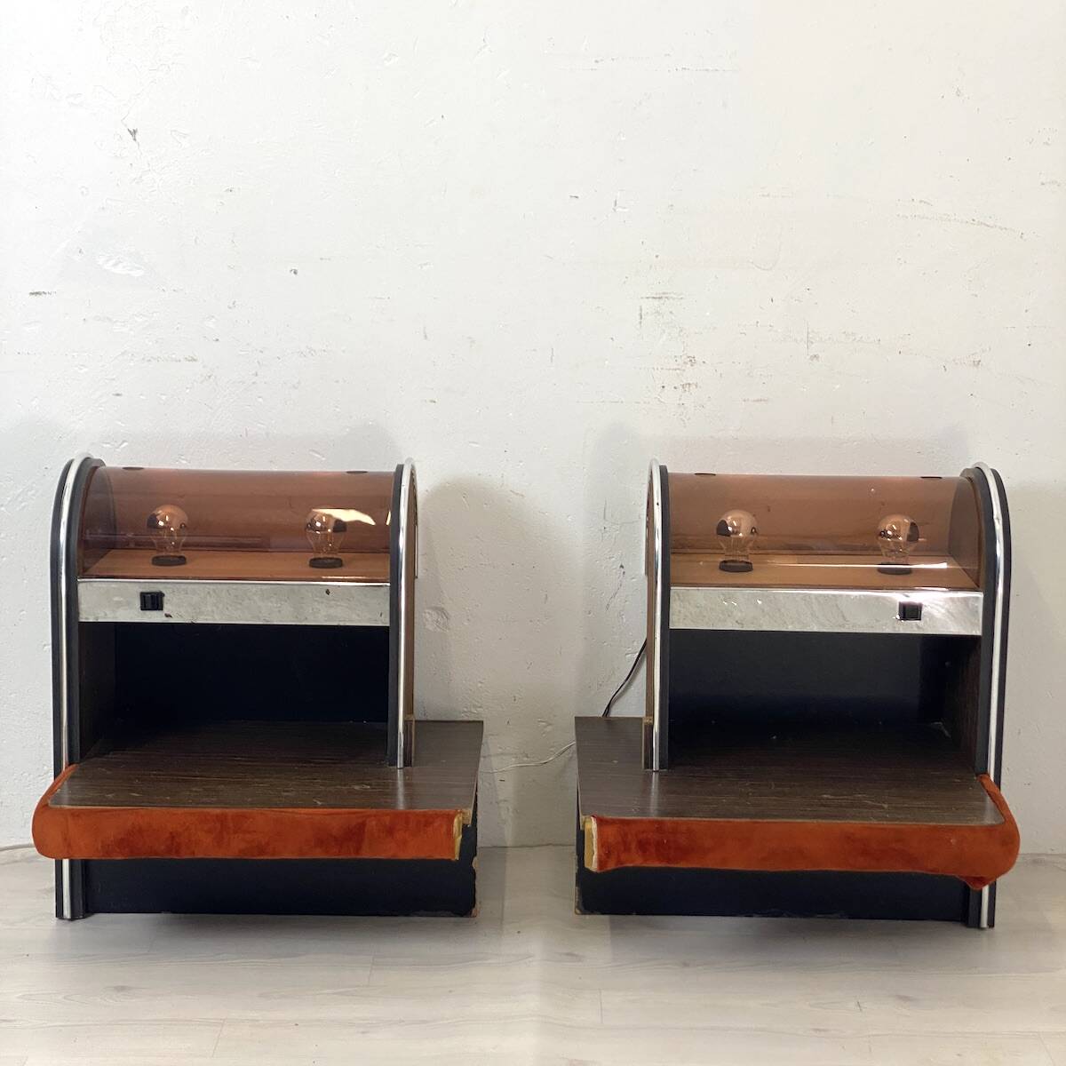 Pair of vintage 1970s Space Age bedside tables