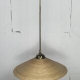 Telescopic brass and pencil reed rattan bamboo hanging pendant lamp, Italy 1970s