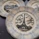 Lot 10 assiettes parlantes opaque Sarreguemines fin 19 ème, exposition universelle 1889