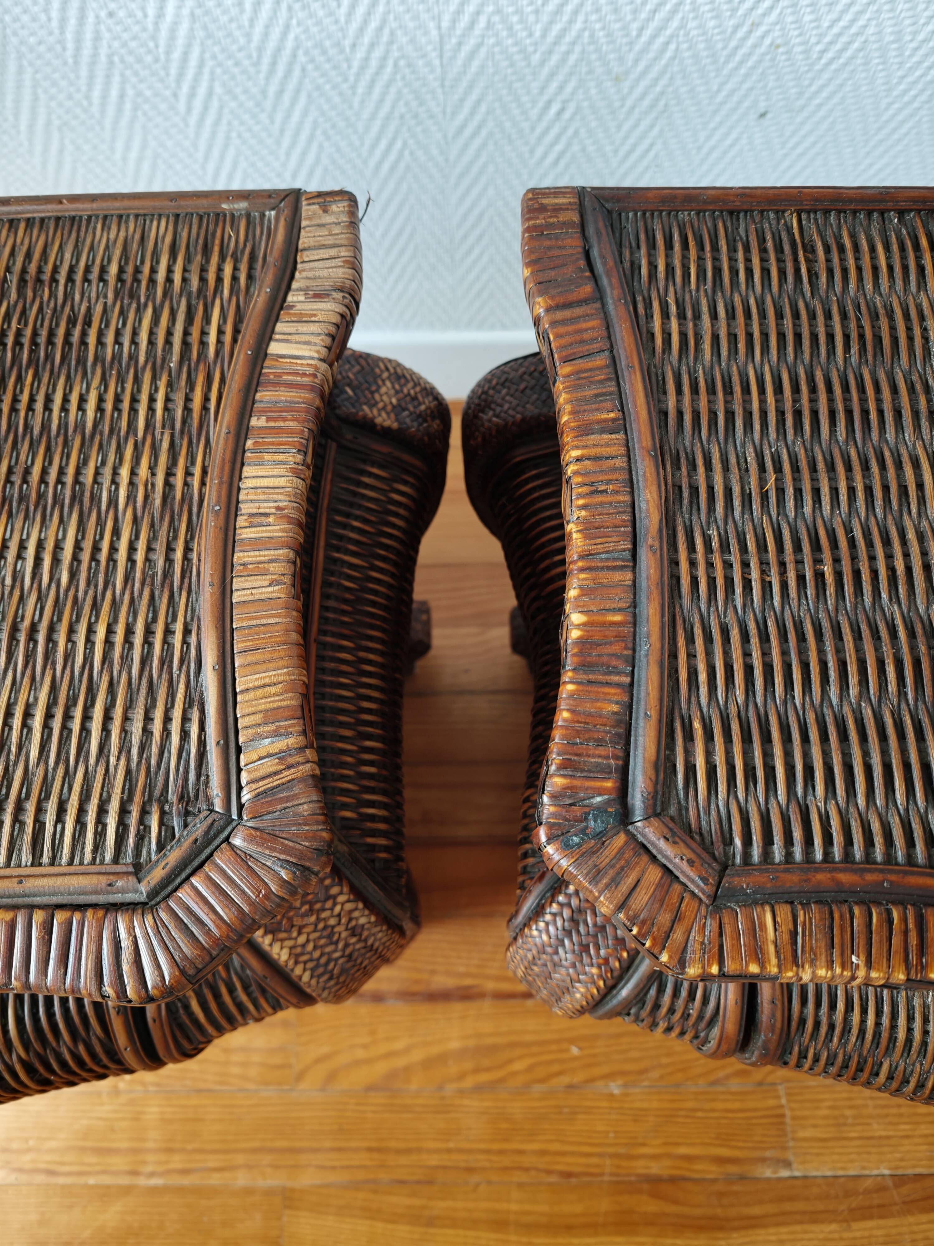 Pair of curved wicker bedside tables