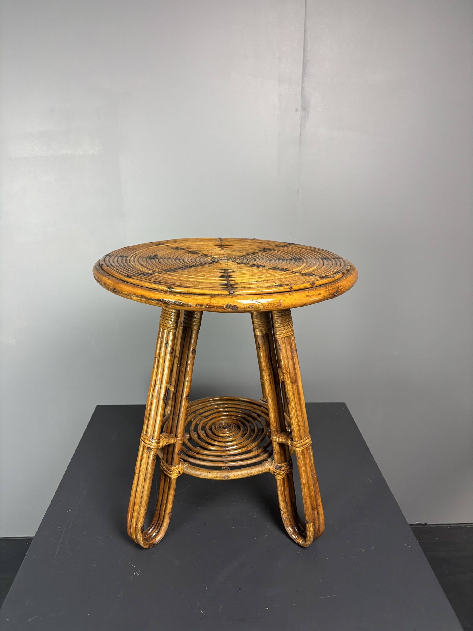 Mid-Century Italian pencil reed rattan side or occasional table, ca 1950s