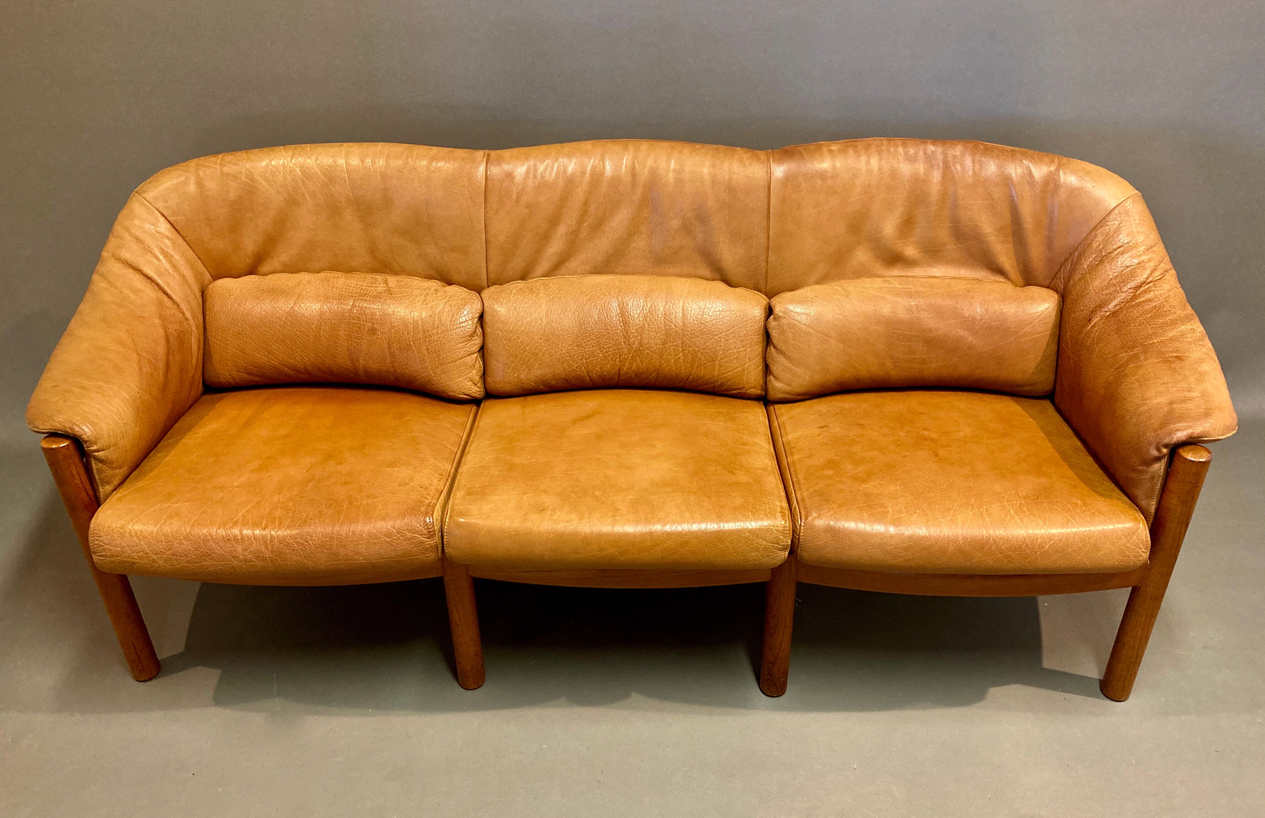 Teak and leather sofa scandinavian design 1960