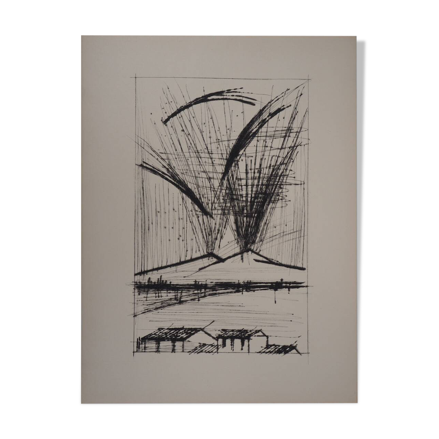 Bernard Buffet: Mount Vesuvius - Original engraving