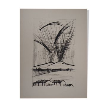 Bernard Buffet: Mount Vesuvius - Original engraving
