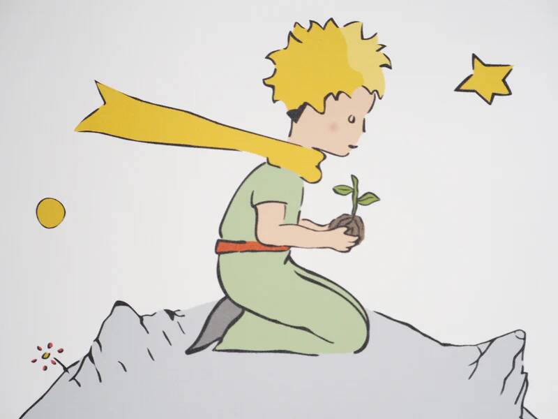 Antoine de Saint-Exupéry: Ecology, The Little Prince plants a tree, lithograph