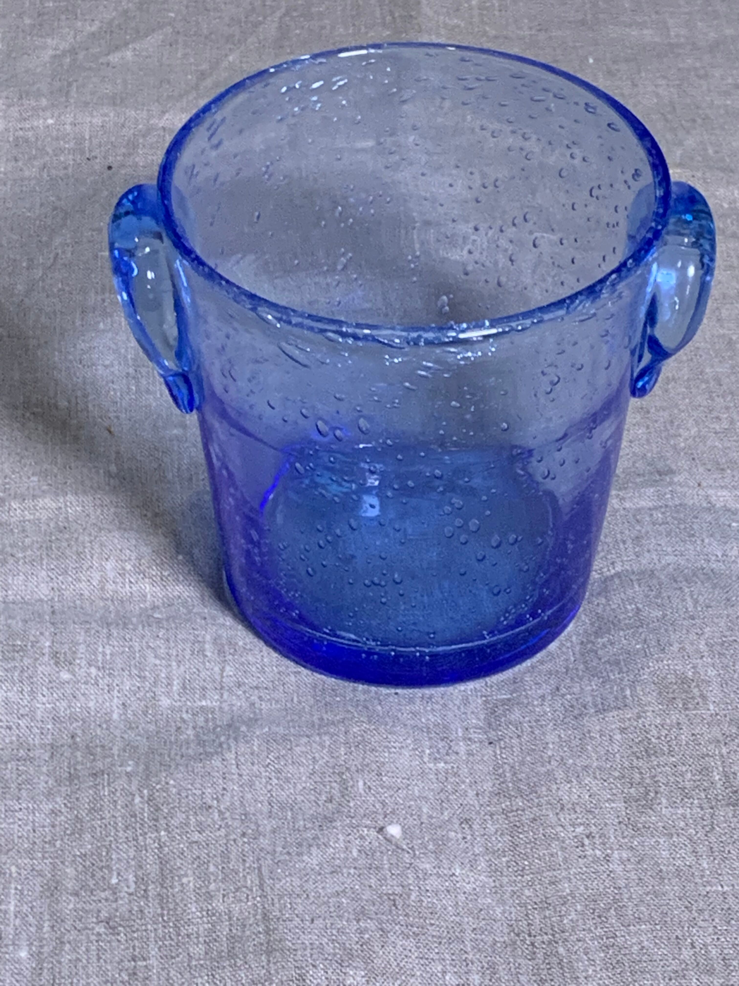 Blown glass ice bucket and lavender blue bubble from the Biot glassworks
