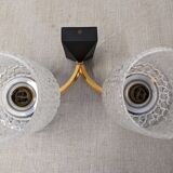 Pair of double wall lights in bubbled glass by Maison Arlus, France circa 1960.