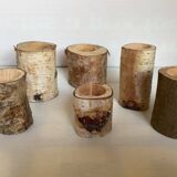 Six wooden candlesticks