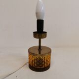 Swedish table lamp foot, made of wood, amber bubble glass and brass