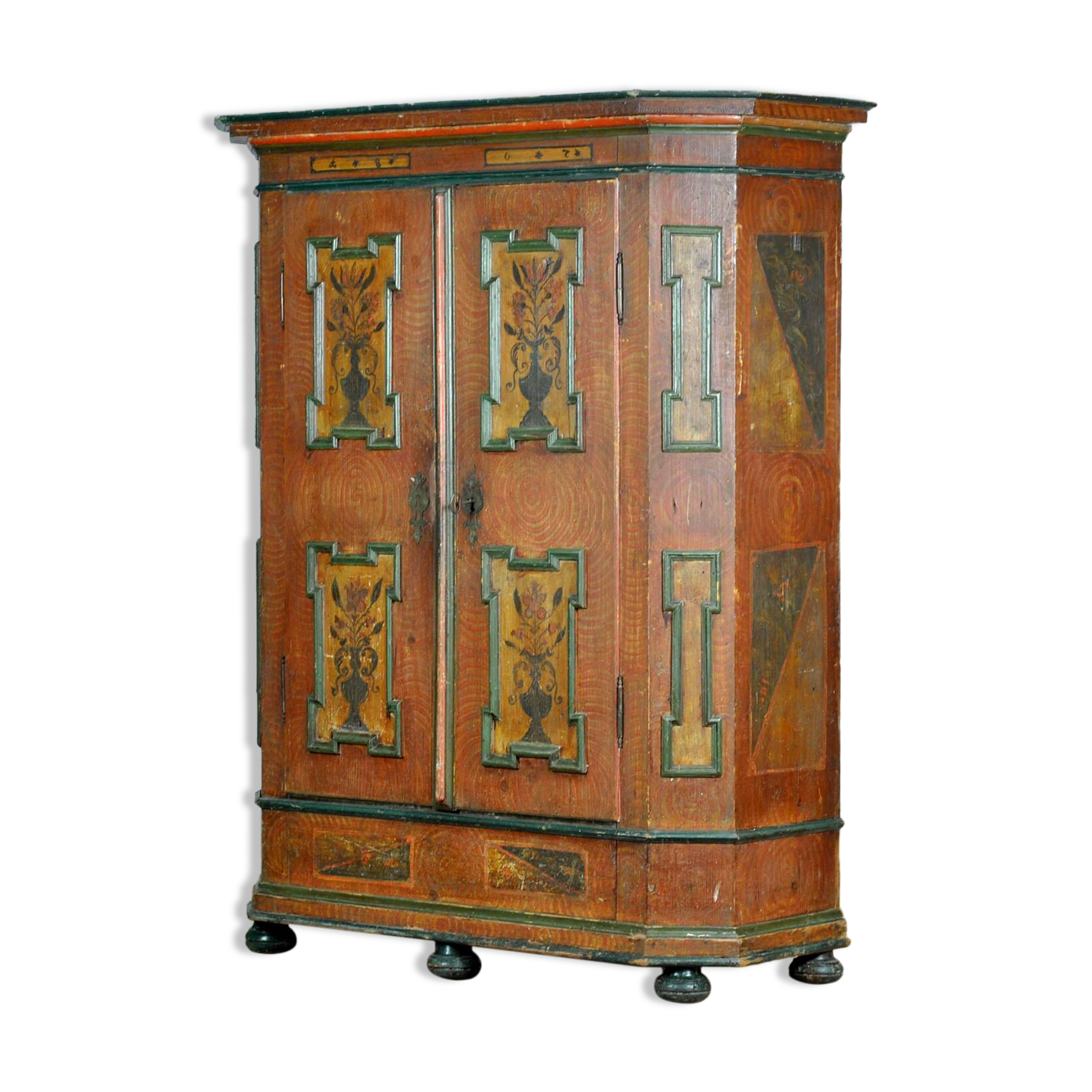 Hand Painted Folk Art Armoire/Bridal Cabinet, Southern Germany, Dated 1807
