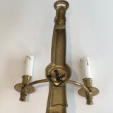 Pair of Black Lacquered Bronze Wall Lamps with Lions' Head Decorations. Around 1970