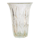 Large art deco style molded glass vase, foliage pattern