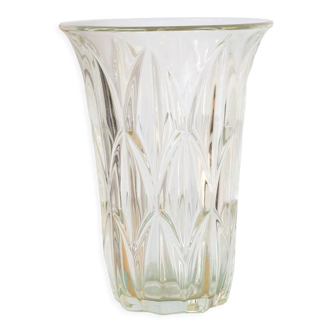 Large art deco style molded glass vase, foliage pattern