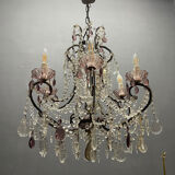Chandelier vintage en cristal italien avec bobeches en verre lilas, 1
