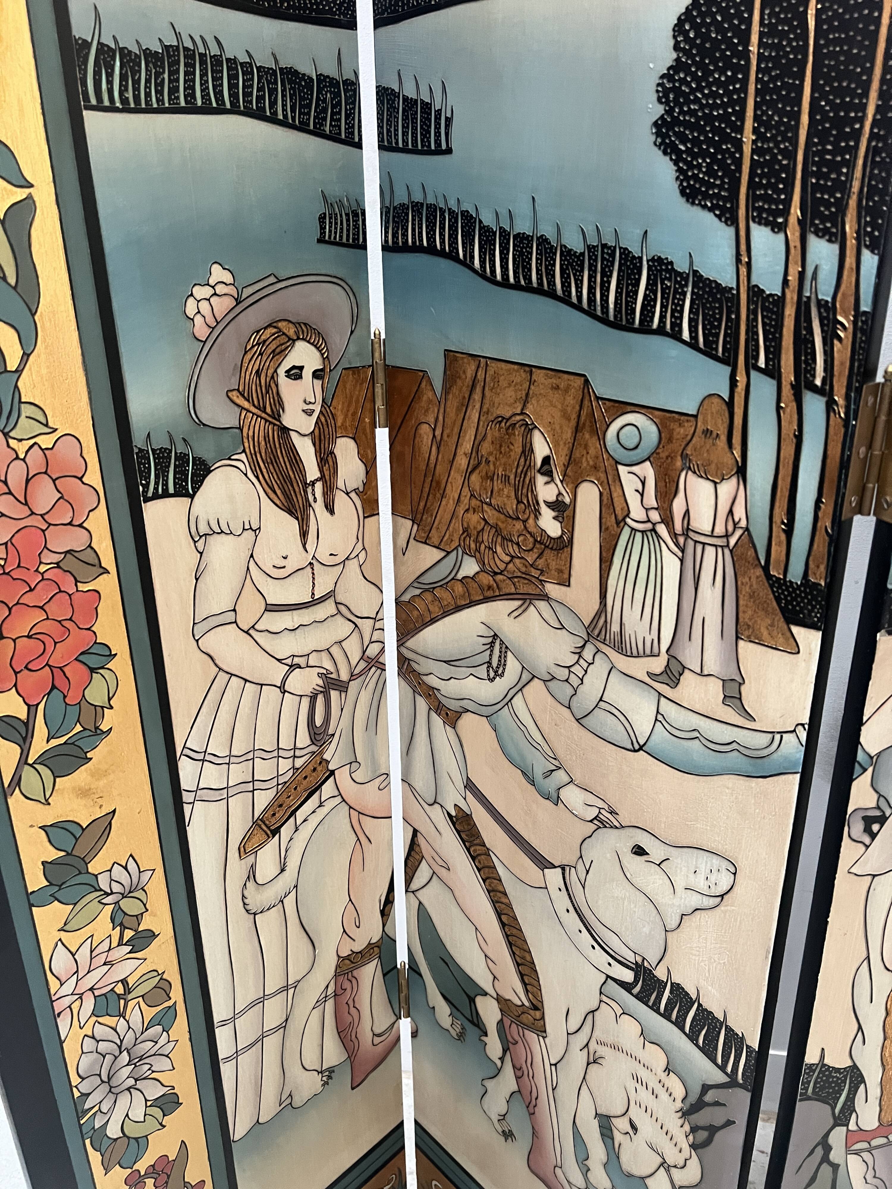 Six-panel painted screen, 20th century