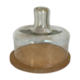 Plateau à fromage cloche à fromage année 70 bois et verre