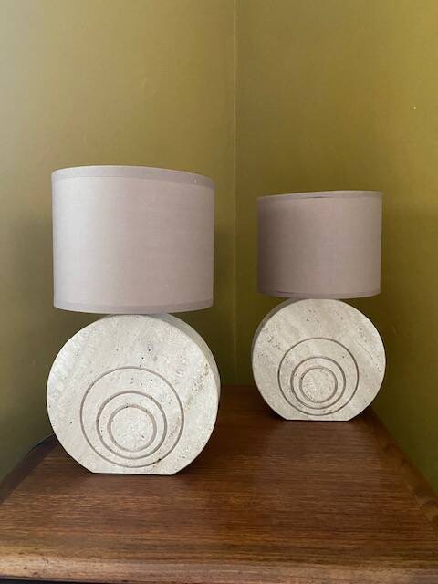 Vintage Le Dauphin travertine lamps