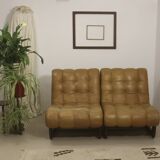 Fauteuil en cuir camel  année 60.