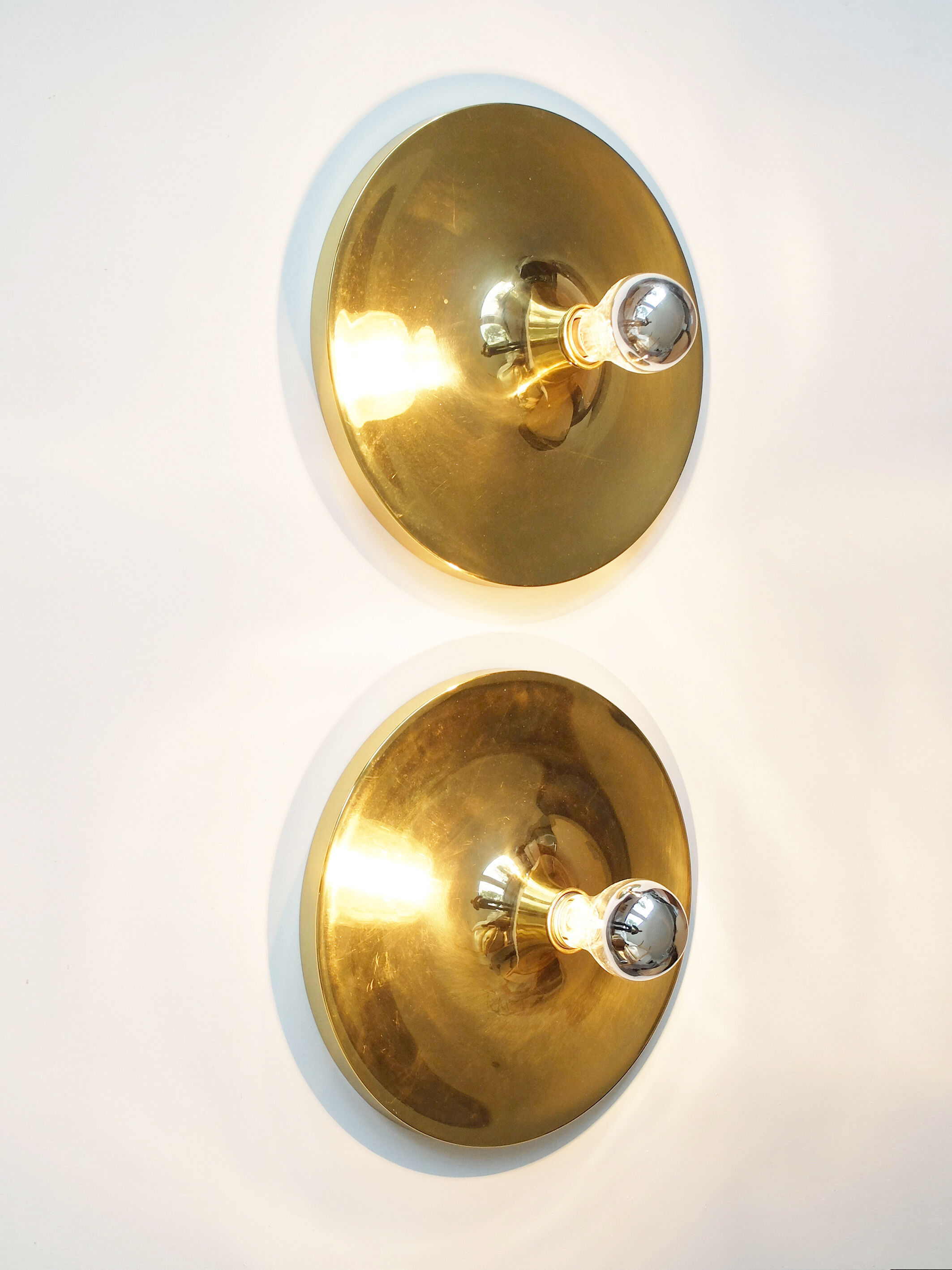 Pair of gold space-age wall lamps flush light gold sölken leuchten germany