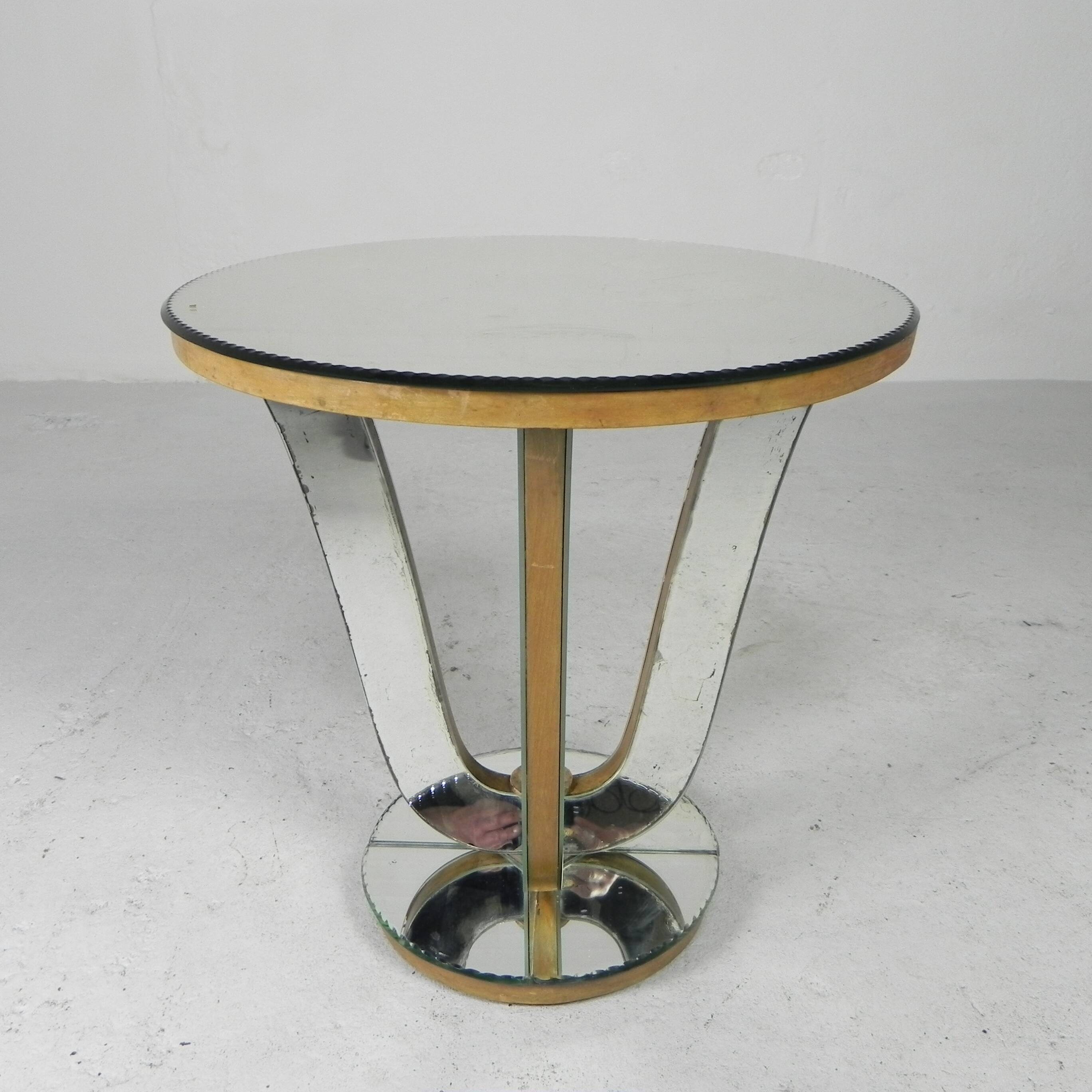 Art Deco coffee table, side table, with mirror glass and walnut veneer, 1930s