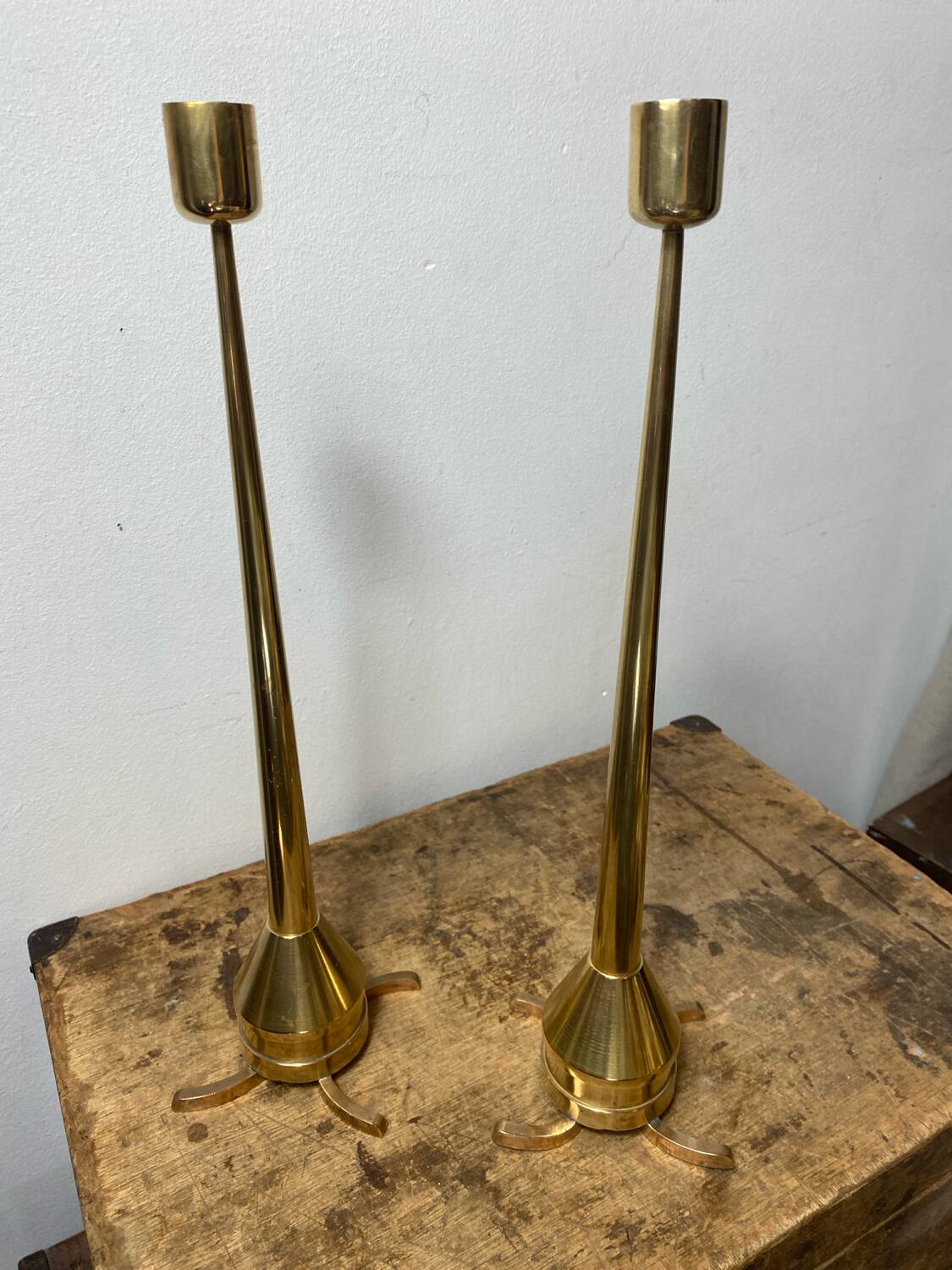 Pair of designer bronze candlesticks