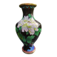 Asian handcrafted decorative vase in cloisonné enamels, neck outline & brass base