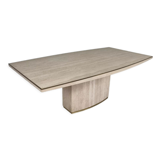 Travertine pedestal dining table, france, 1970