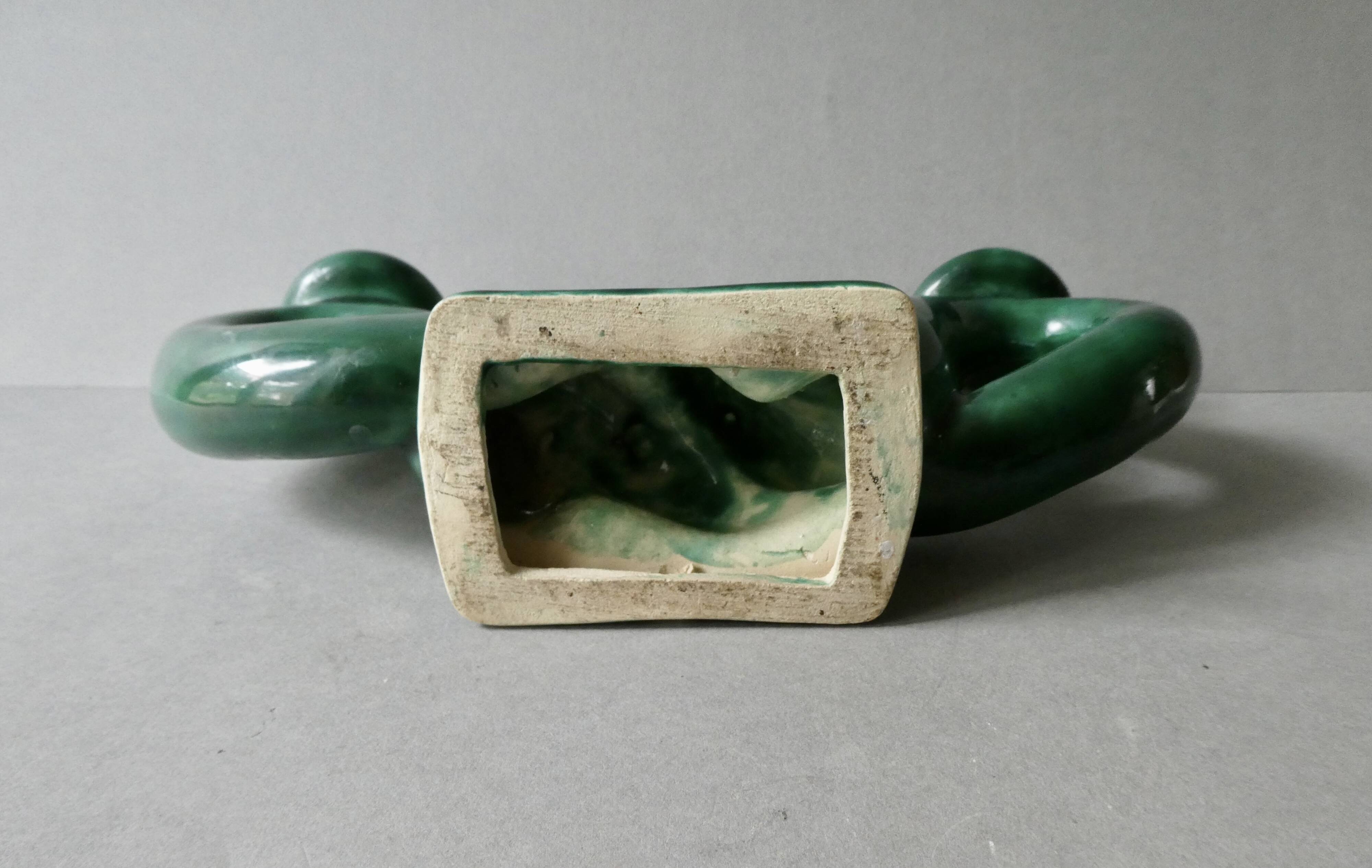 woven ceramic candlestick, slip, 1970s, Vallauris