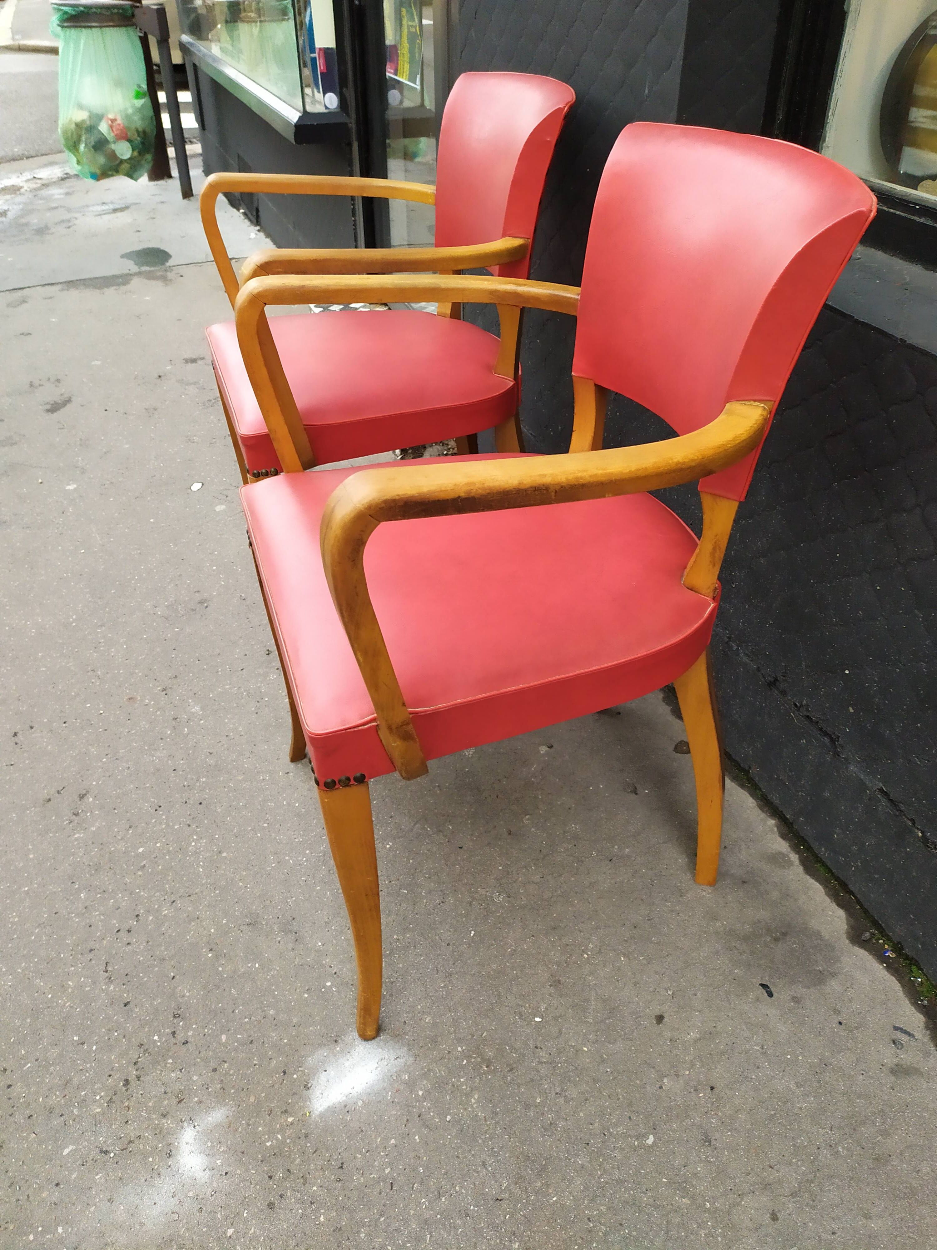 Pair of red vintage bridge armchairs