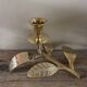 Brass candle holder with oval leaf branch