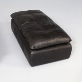 80s black leather pouf, sofa, ottoman set/2