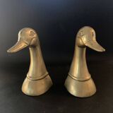 Antique brass bookends – Stylized duck heads