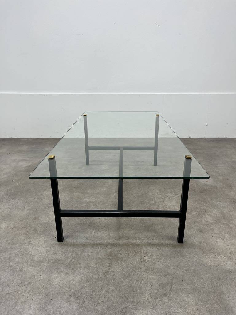 50s coffee table, glass and black metal