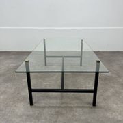 Table basse années 50 verre et métal noir