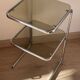 Table d’appoint acier et verre fumé 1970