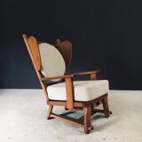 Brutalist Oak Wingback Lounge Chair, Netherlands, 1950s
