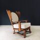 Brutalist Oak Wingback Lounge Chair, Netherlands, 1950s