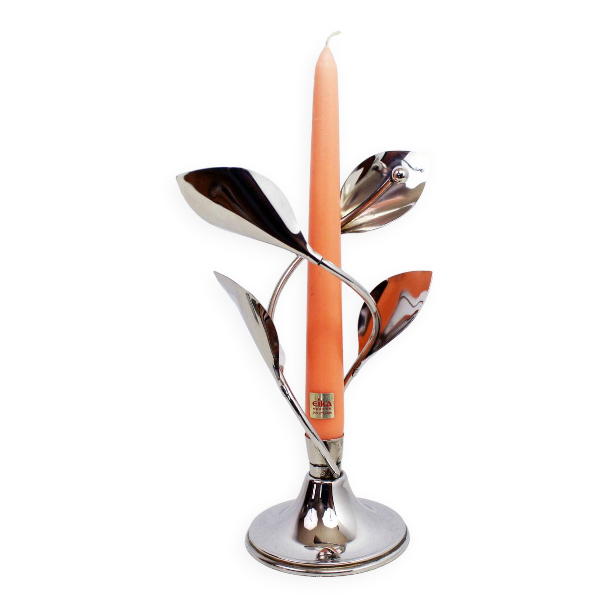 Chrome metal floral candle holder
