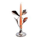 Chrome metal floral candle holder