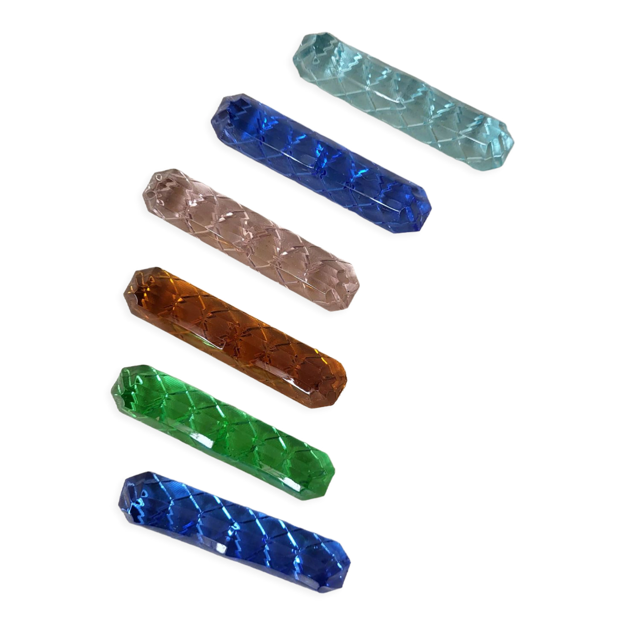 6 glass knife holders of colors