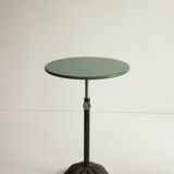 Postmodern cast iron flower base adjustable round side tables, blue and green, 1980s.